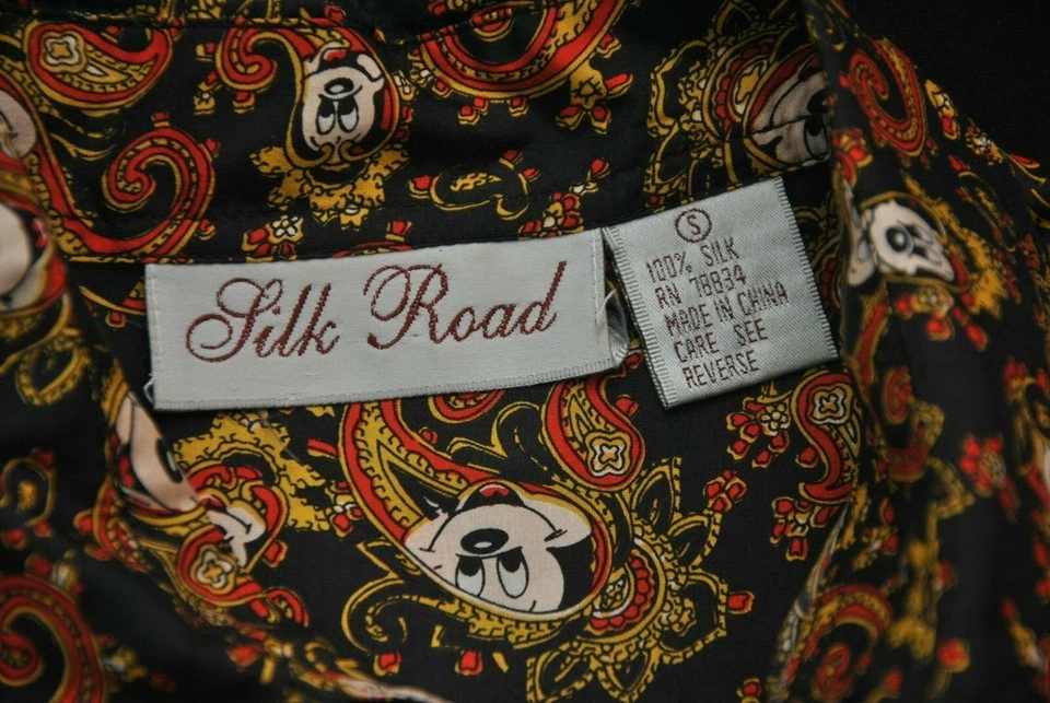 Винтажная 100% шелковая гавайская рубашка с принтом пейсли Silk Road Mickey Mouse - Изображение 4 из 4