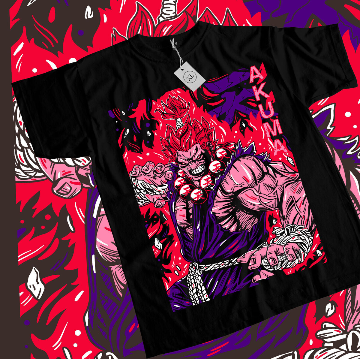 Street Fighter Akuma Character Mens Black Graphic Tee - S