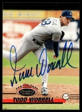 1993 Stadium Club Todd Worrell Auto Los Angeles Dodgers #728 Signed Beckett