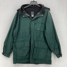GAP Green Hooded Nylon Utility Parka Jacket M Fleece Lined Insulated Vintage