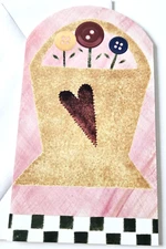 Vintage Greeting Card DaySpring Primitive Look Basket with Faux Button Flowers