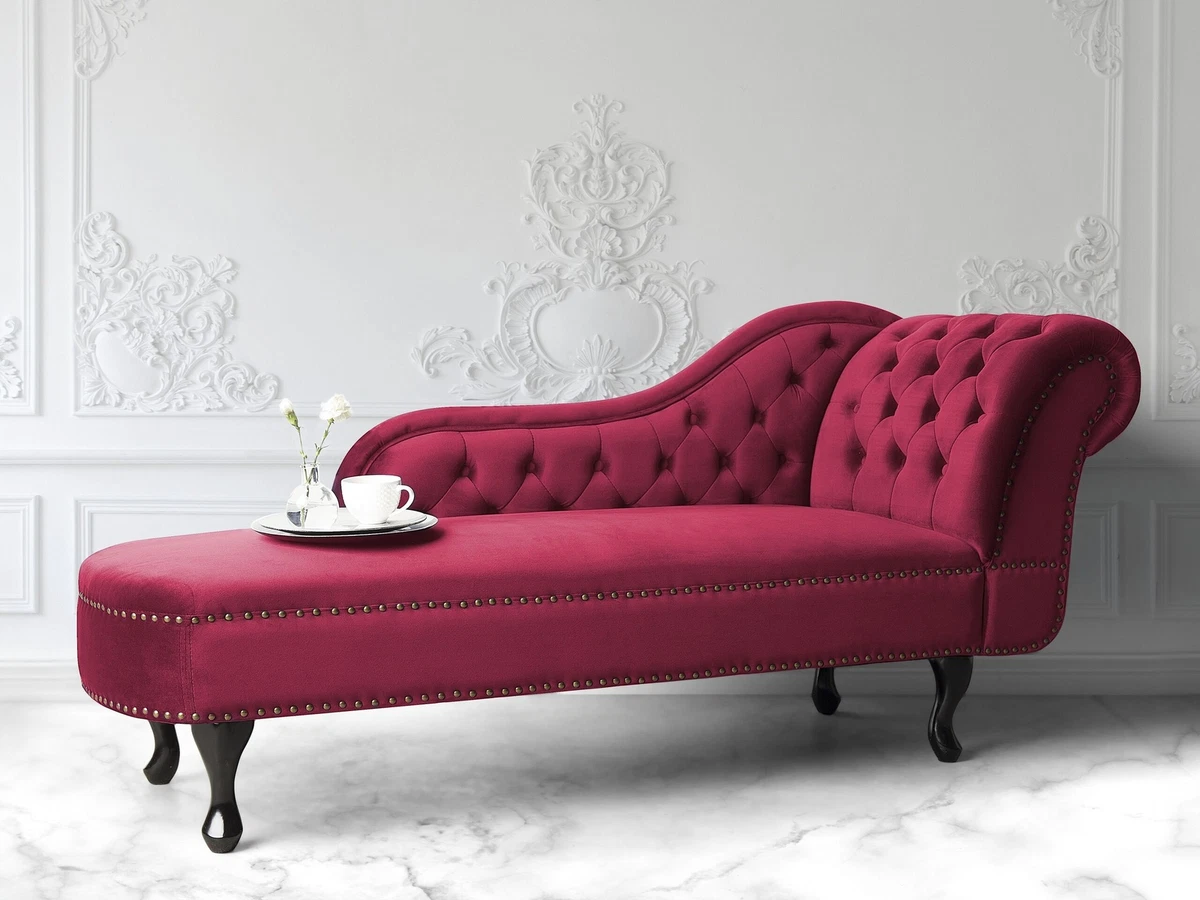 Chaise Longue Côté Droit Méridienne en Velours Rouge Glamour Elégant Salon  Nimes | eBay