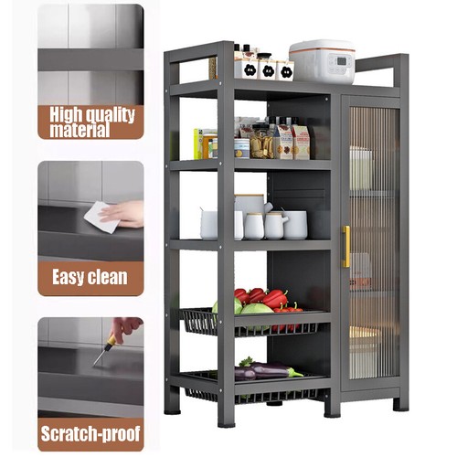 4 Tier Standing Kitchen Shelf Storage Cabinet with Door For Microwave Oven US