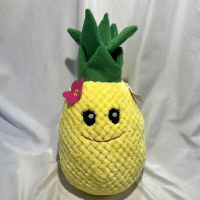 New 15'' Fiesta Pineapple Mai Tai Plush w/ Flower Girl Yellow Green Stuffed
