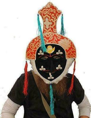 Autentico Tibetano Monaco Lama Cermonial Festival Hat Maschera