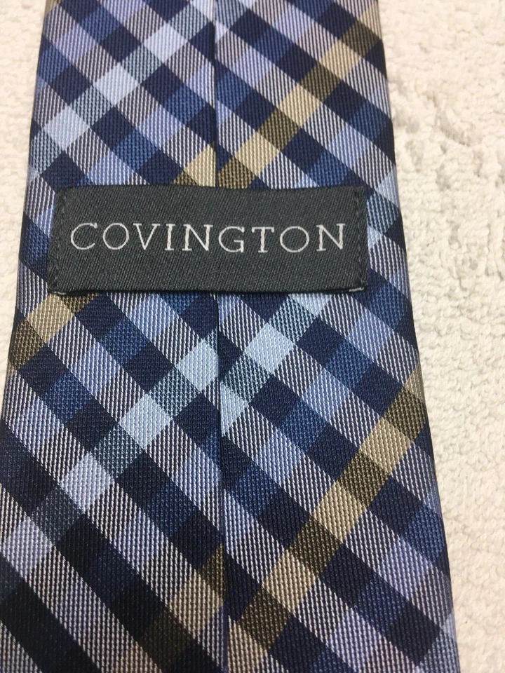 CORBATA HOMBRE COVINGTON AZUL BEIGE PATRÓN A CUADROS 3,25 X 60 Foto 4 de 4