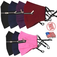 Breathable Reusable Cotton Triple Layers Cloth Mask with Zipper for Adult Child