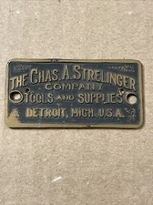 Antique Brass Chas A Strelinger Tools & Supplies Machine Build Plaque Detroit #2