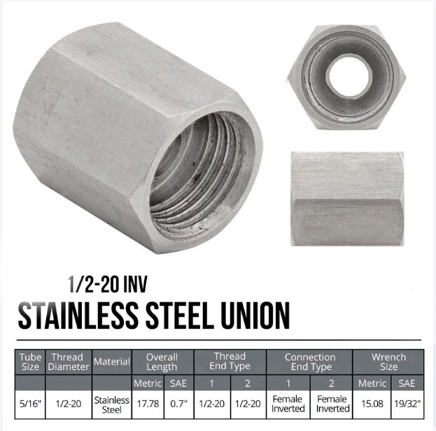 5/16" Tube O.D., Inverted Flare Union - Inc - Foto 4