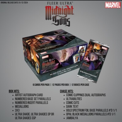 2023 Marvel Fleer Ultra Midnight Sons Trading Cards 12-Box Hobby