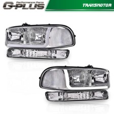Fit For 99-07 GMC Sierra 1500-3500 LED DRL Chrome/Clear Headlights +Bumper Lamps