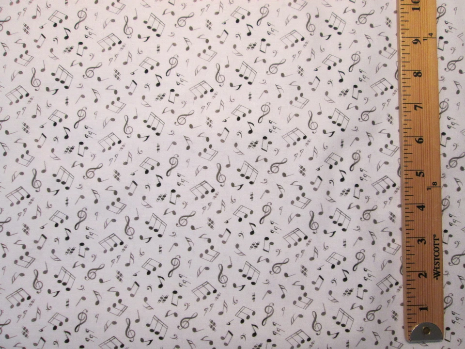 NOTAS MUSICALES SALVAJE NEGRO BLANCO FONDO TELA ALGODÓN BTHY Foto 4 de 4