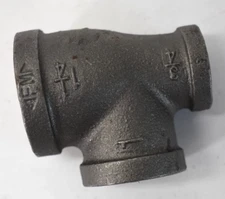 Black Iron Reducing Tee 1" x 3/4" x 1-1/4" Threaded Pipe Connection Fitting