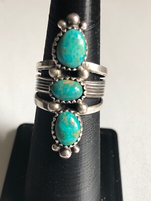 Crow Springs Turquoise Ring Sterling Silver TJM Navajo Avin Joe sz 7 R0233