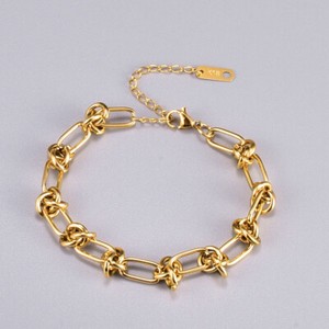 Authentic Woman 18K Gold Plated Knot Link Chain Bracelet 7mm