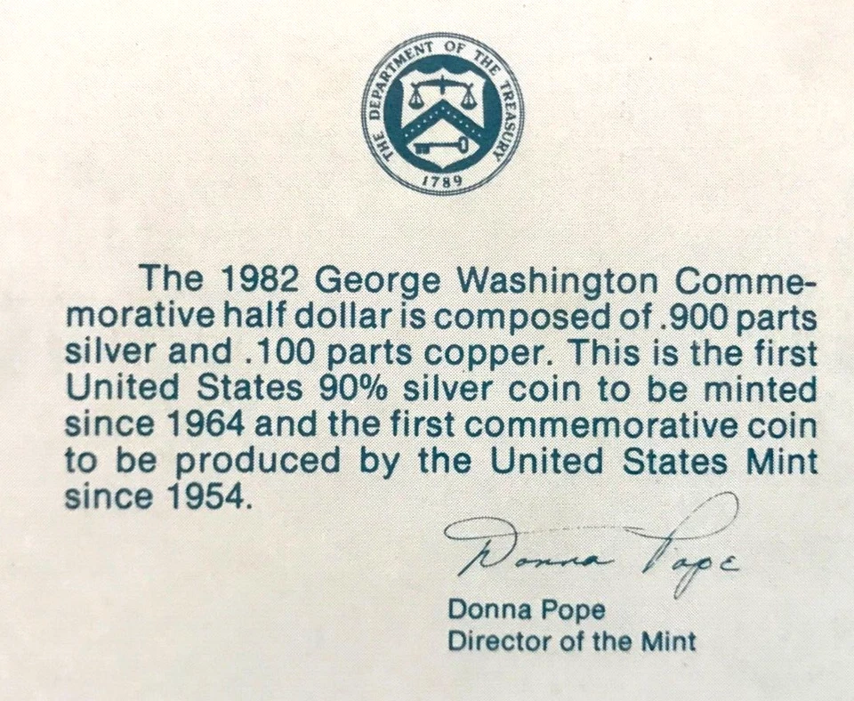 1982 D George Washington Silver Half Dollar Uncirculated With Box and COA - Image 4 of 4