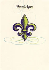 Designer Greetings Green and Purple Fleur De Lis Thank You Card