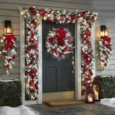Christmas Wreath Front Door Red Ball Ornaments Window New Mantle Indoor Outdoor