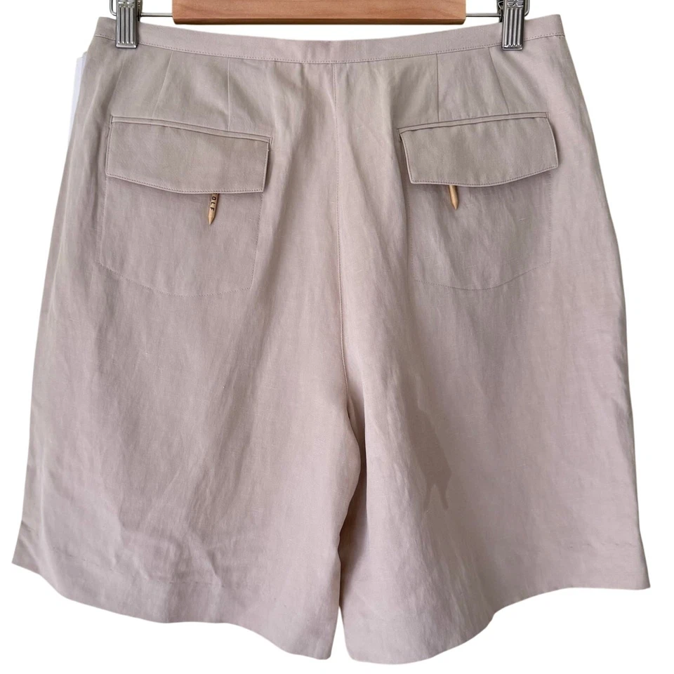 Pantalones Cortos Liz Golf Mujer Caqui Talla 8 Tiro Alto 9" En NUEVO Lino Seda Dinero Antiguo Preppy Foto 4 de 4