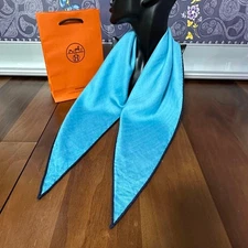 HERMES Lozange Cashmere Silk Diamond Shape Light Blue Scarf