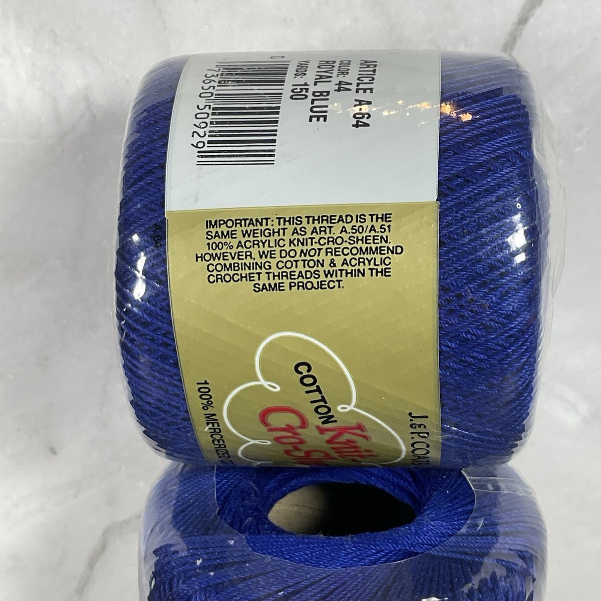 J&P Coats Knit-Cro-Sheen 100% Mercerized Cotton Crochet Thread