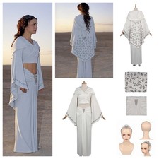 Wars Jedi Princess Leia Cosplay Costume White Dress Silver Headband Halloween