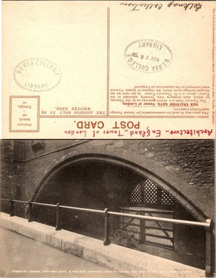 Vintage Tower of London Traitors Gate Postcard 1930s Berea College Stamp