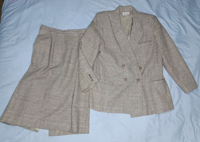 Vanessa Leigh Skirt Suit 2pc Double Breast Jacket & Skirt Glen Plaid Woman's 14
