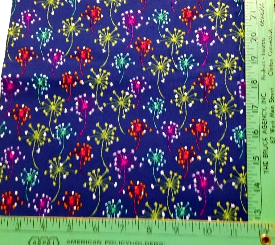 1 1/2 Yds Michael Miller Fabric FLOWER PUFFS CX7509 Multicolor Puffs/Navy Cotton - Image 2 of 3