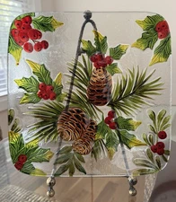 Transpac Fused Glass Pinecone Square Plate - Holiday Serving or Display Dish