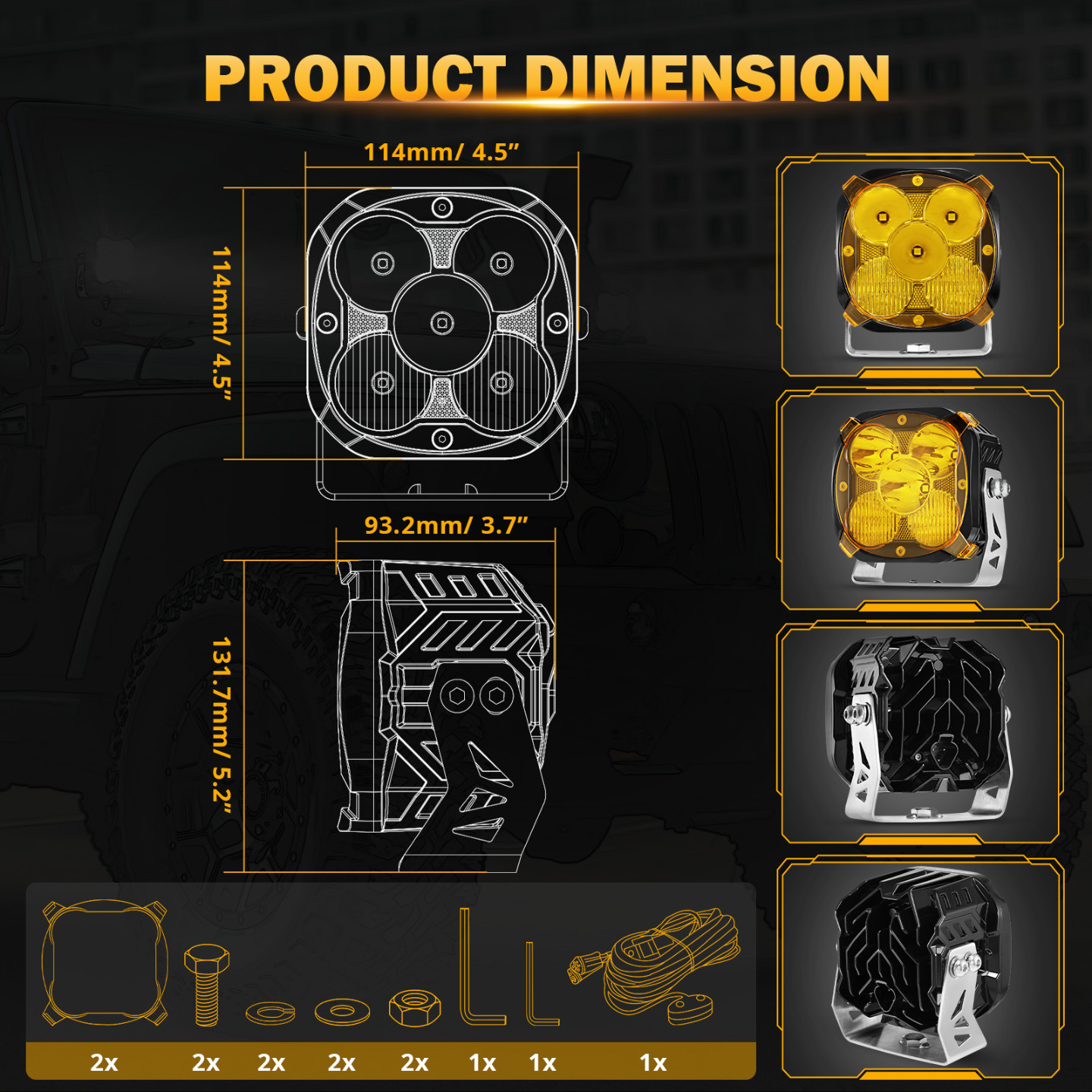 AUXBEAM 4.5"Inch Combo LED Work Lights Offroad Driving Fog Pods DRL White Amber