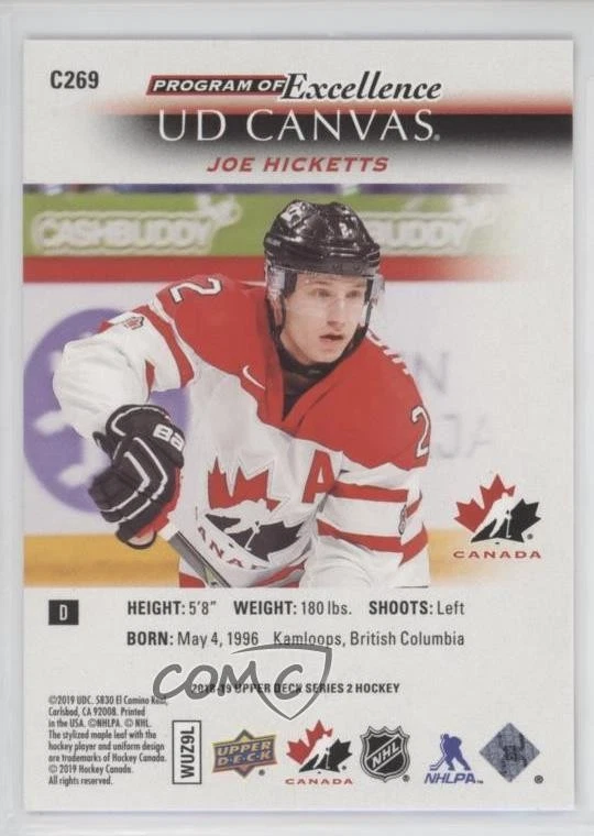 2018-19 Upper Deck UD Canvas Program of Excellence Joe Hicketts #C269 Rookie RC - Image 2 of 2