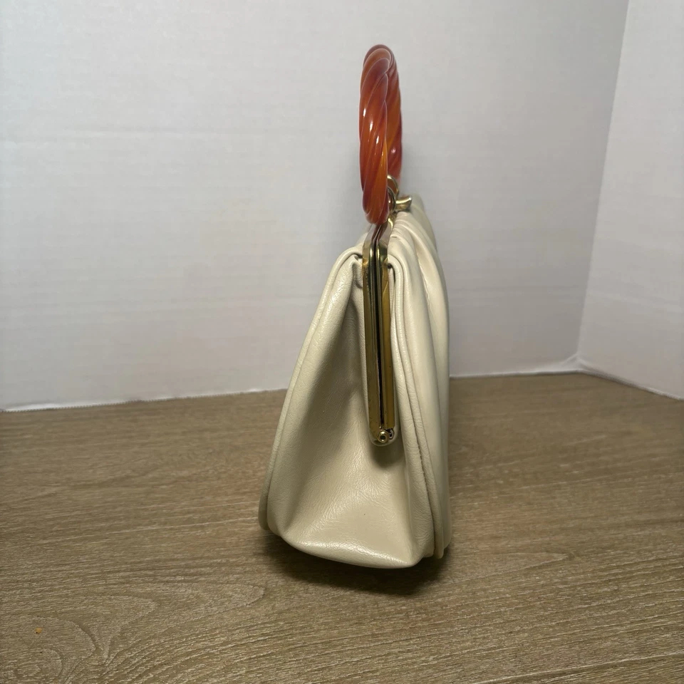 VTG Garay Handbag 1950 Ivory Translucent Twisted Amber Lucite Handle MCM EUC - Image 4 of 4