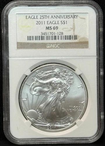 NGC MS69 2011 American Silver Eagle One Dollar Silver Coin -128