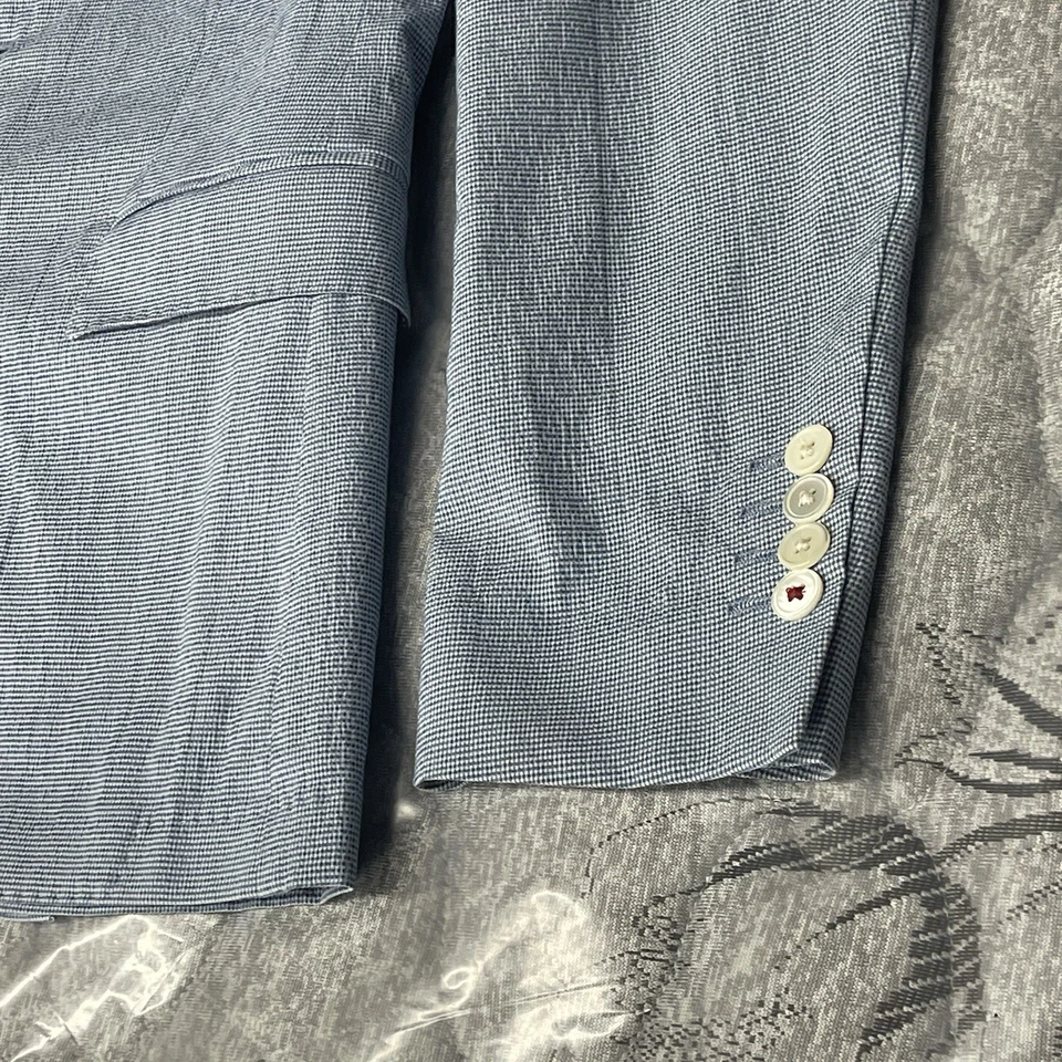 Brooks Brothers Red Fleece Blazer Micro Check Jacket Blue Cotton Stretch Men 38R - Image 4 of 4