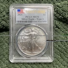 2021 American Silver Eagle Type 1 PCGS MS 70 First Strike Flag Label