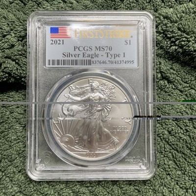 コレクション 2021 PCGS MS70 Silver Eagle - Type 1 2021 American Silver Eagle Type 1 PCGS MS 70 First Strike Flag