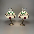 Pair Of Vintage Tiffany Style Strained Glass Desk Lamps