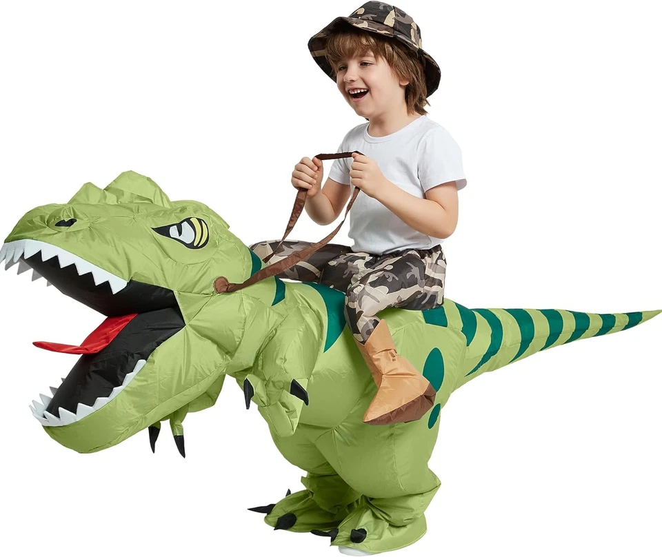 Disfraz de dinosaurio inflable One Casa montar T Rex aire soplar divertido vestido elegante  Foto 4 de 4