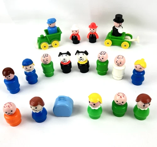 Vintage Fisher Price Little People Dog Top Hat Fireman Cars Luggage