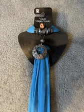 Women's Fashion Turquoise Scarf with Silver Pendant Jewelry