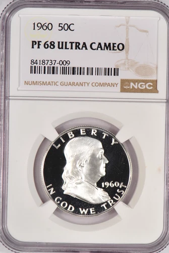 1960 Franklin Half Dollar Proof NGC PF 68 ULTRA CAMEO PR68DCAM Frosty Coin 50C
