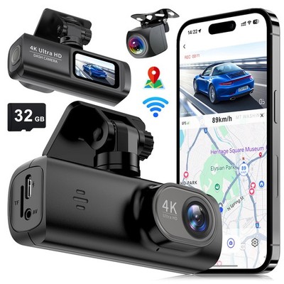 Soam 4K Front And Rear Dash Cam, Bulit-in WiFi, GPS Module, With 32GB Card