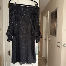 NWT Scarlett Formal Lace Sequined Black Dress With Flared Sleeves Size 14