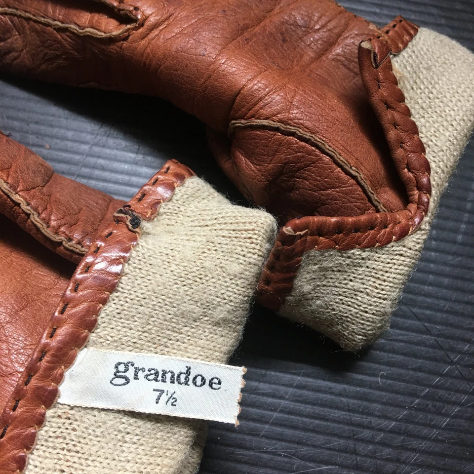 Guantes Grandoe vintage años 70 cuero marrón cachemir forro lana talla 7 1/2 Foto 2 de 4