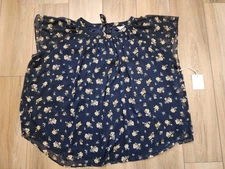 LC Lauren Conrad Womens Plus Size 3X Blue Floral Layered Top Short Sleeve - NEW