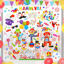 9 Bögen Fensterbilder Karneval, Selbstklebend Clown Fenster, Statisch Haftende F