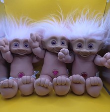 3 1991 Ace Novelty Treasure Troll Dolls 12" Light Pink Hair Smoke Free Home