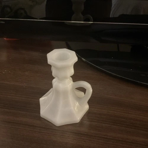 Anchor Hocking #M982 Vintage Colonial Milk Glass Handled Candle Holders Set of 2