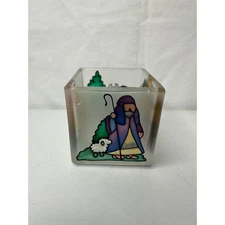 Joan Baker Designs Handpainted Manger Scene Glass Candle Holder Votive